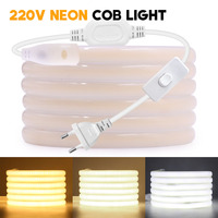 220V Switch COB LED Neon Strip Light Flex 288LED/M Waterproof Lamp Warm White Room Garden Lighting 0.5m 1m 2m 5m 10m 20m 30m 40m