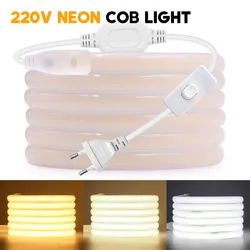 220V Switch COB LED Neon Strip Light Flex 288LED/M Waterproof Lamp Warm White Room Garden Lighting 0.5m 1m 2m 5m 10m 20m 30m 40m