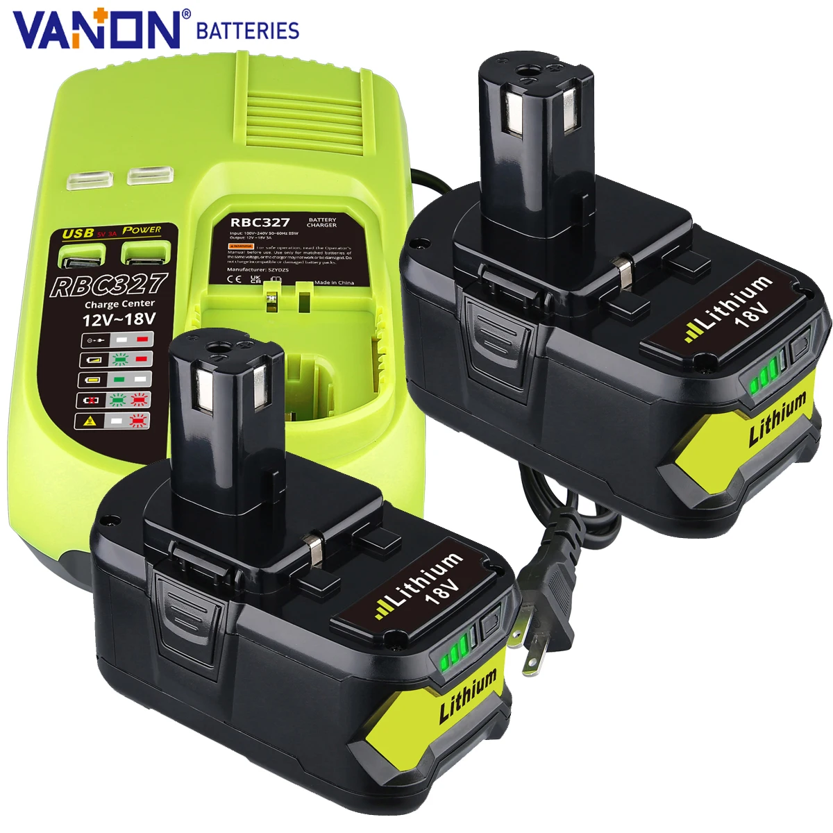 

Vanon P108 8Ah 18V 2Pack ONE + литиевая батарея P117B Быстрое зарядное устройство, совместимое с инструментом P102 P105, замена для штифта батареи Ryobi