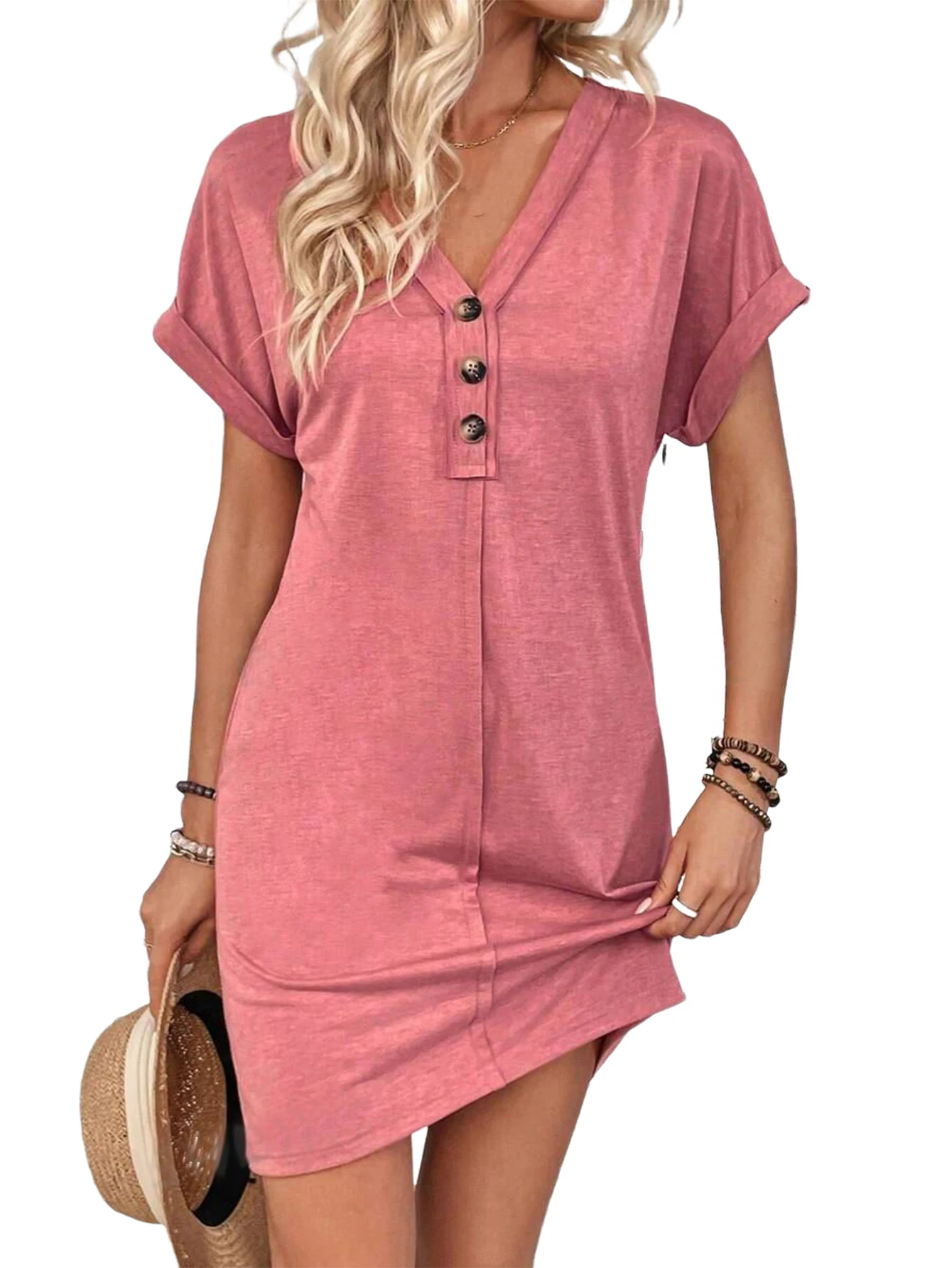 

Mini Dress for Women Short Sleeve V-Neck Women Dress Summer Ladies Beach Dresses Vacation