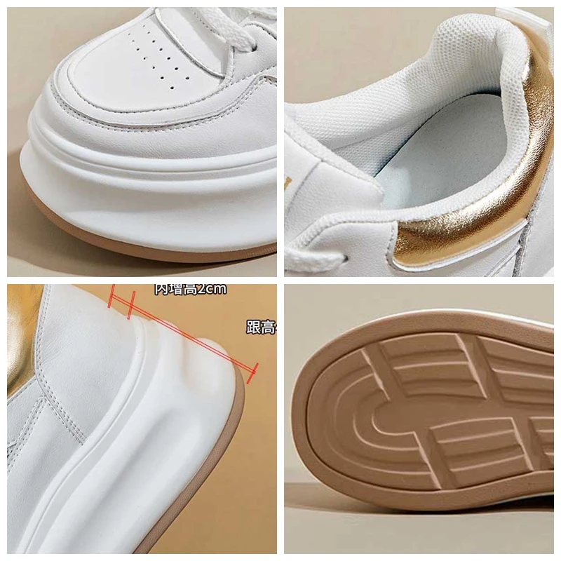 Fujin 6.5cm Air Mesh Genuine Leather Casual Breathable Summer Autumn Platform Vulcanize Wedge Chunky Sneakers Spring White Shoes