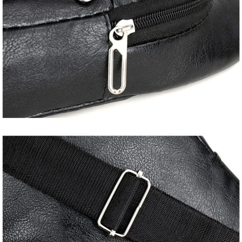 Black PU Material Simple Retro Fashion Men Crossbody Bag Sling Bag