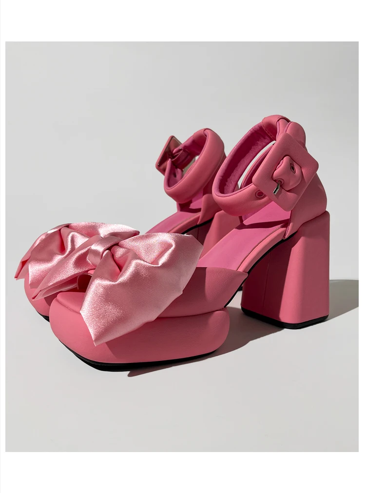 สีชมพูรองเท้าส้นสูงรองเท้าแตะผู้หญิงหวาน Girly สไตล์รองเท้าสุภาพสตรีสีดํารองเท้า Lolita รองเท้ารองเท้าส้นสูง