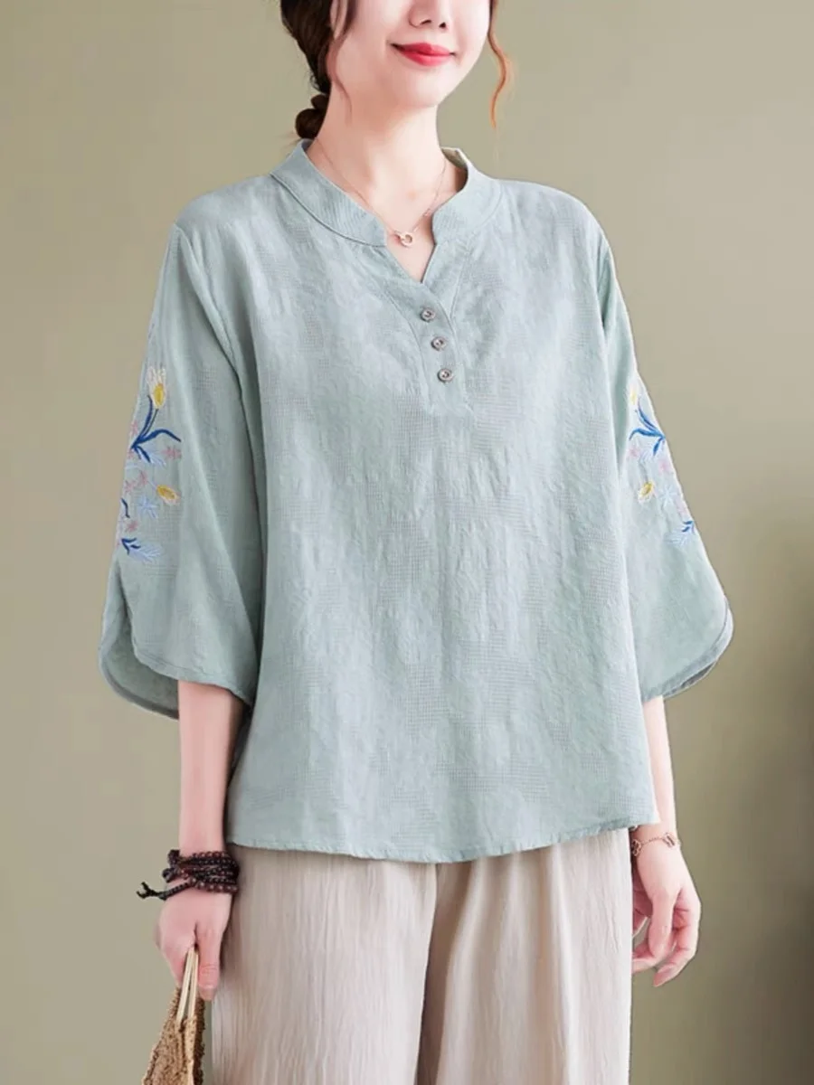 

Летний комплект из хлопка и льна: топ и брюки в китайском стиле, легкий, в национальном стиле, для мам, модный летний костюм