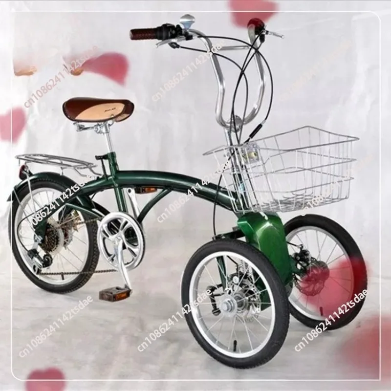 Reverse Three Wheel Leisure Manual Tricycle, 6 Speed Shock Absorbing Elderly Pedal Trike Bike For Daily Travel
