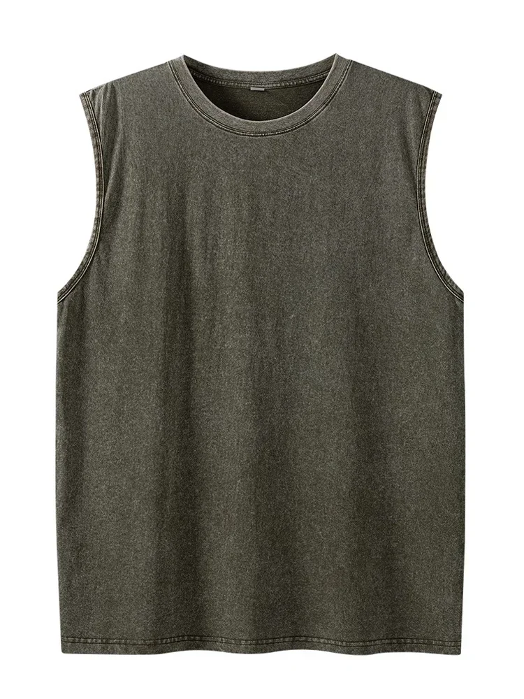 Summer cotton Men's Washed Cotton Tank Tops Muscle Gym Sleeveless Workout T Shirts Running Beach Loose Tees image 6