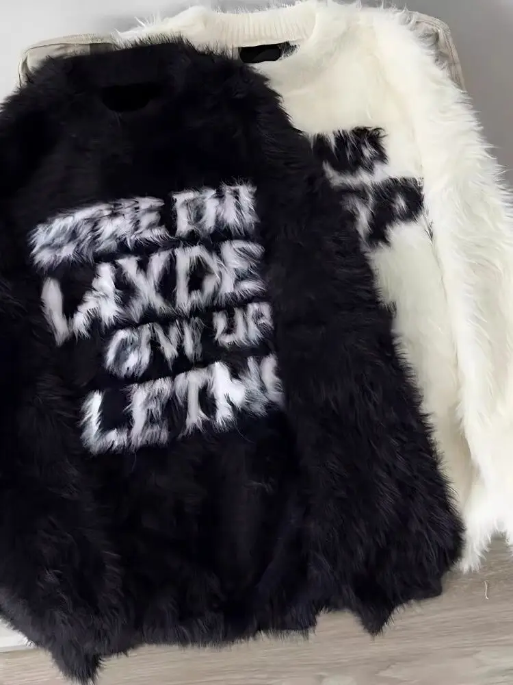 

Норковые свитера для пар с надписью American Sle, свободный крой, осень-зима, ленивый трикотаж, модные для мужчин и женщин