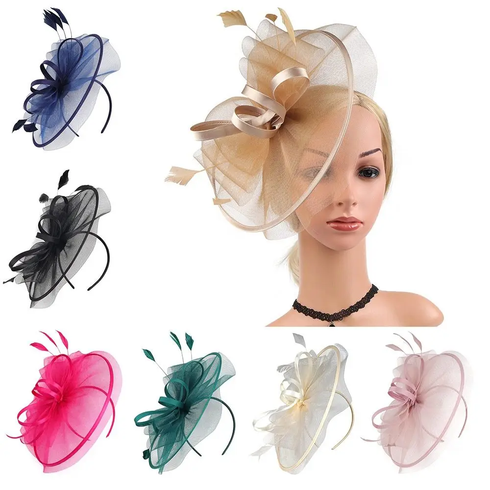 

Vintage Feather Fascinators Hats Mesh Decorative Headband Tea Party Hats Hair Clip