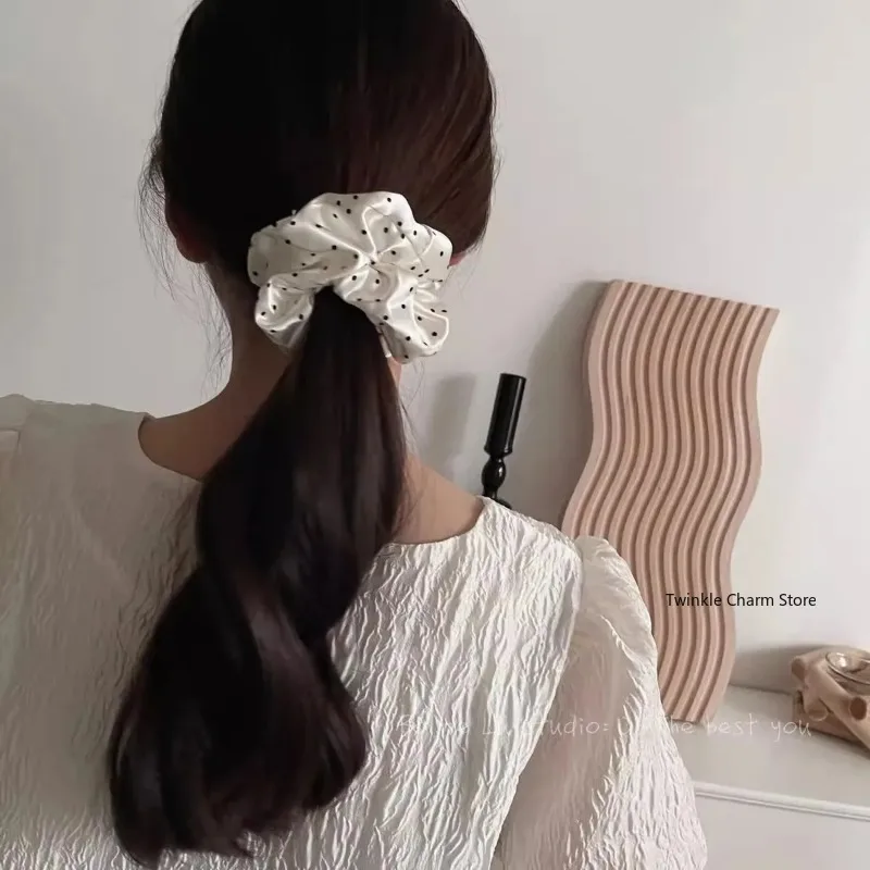 New Polka Dot White Scrunchies 12cm Large Hair Bands Female Elegant Black Hair Rope Ties Kawaii Ponytail Holder Headwear
