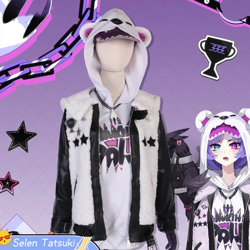 New Vtuver cos Selen Tatsuki Cosplay Cute Bear Ear Hoodie virtual anchor Daily Costume Women Uniform suit A