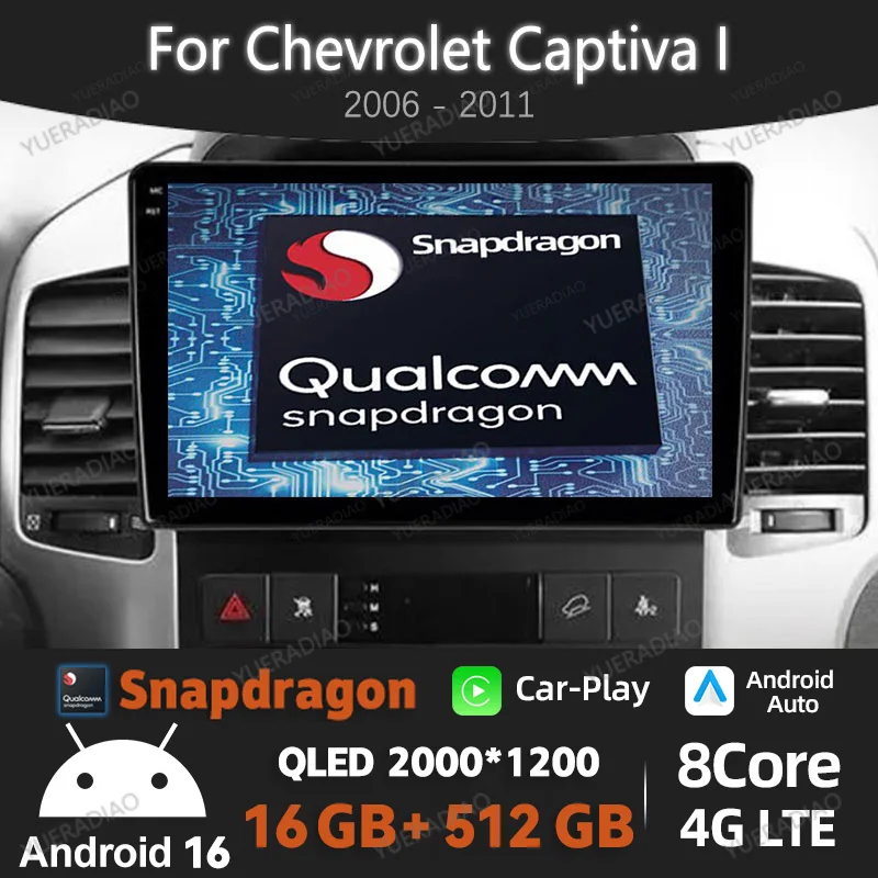 Radio para Auto Android 16 para Chevrolet Captiva I 1 2006 - 2011 Reproductor Multimedia Estéreo de Video 4G LTE 5G WIFI BT Qualcomm 2DIN QLED