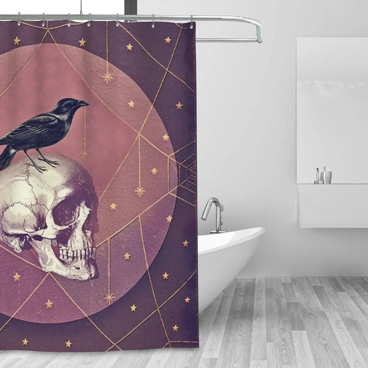 Crow And Skull Collage Shower Curtain Bathroom Polyester Waterproof Bath Curtains with Hooks