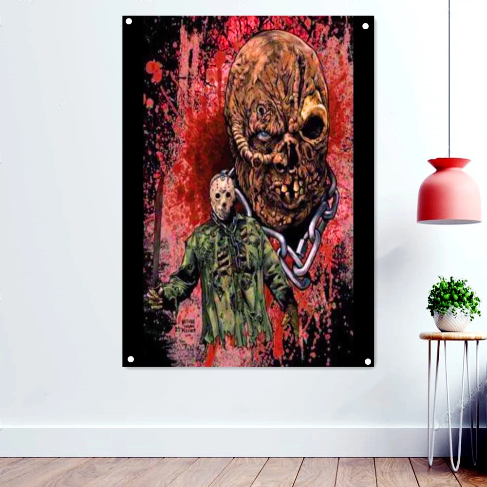 Iron lock Skull Brutal Death Metal Artworks Banners Tapestry Dark Wall Art Background Hanging Cloth Rock Band Icon Poster Flag