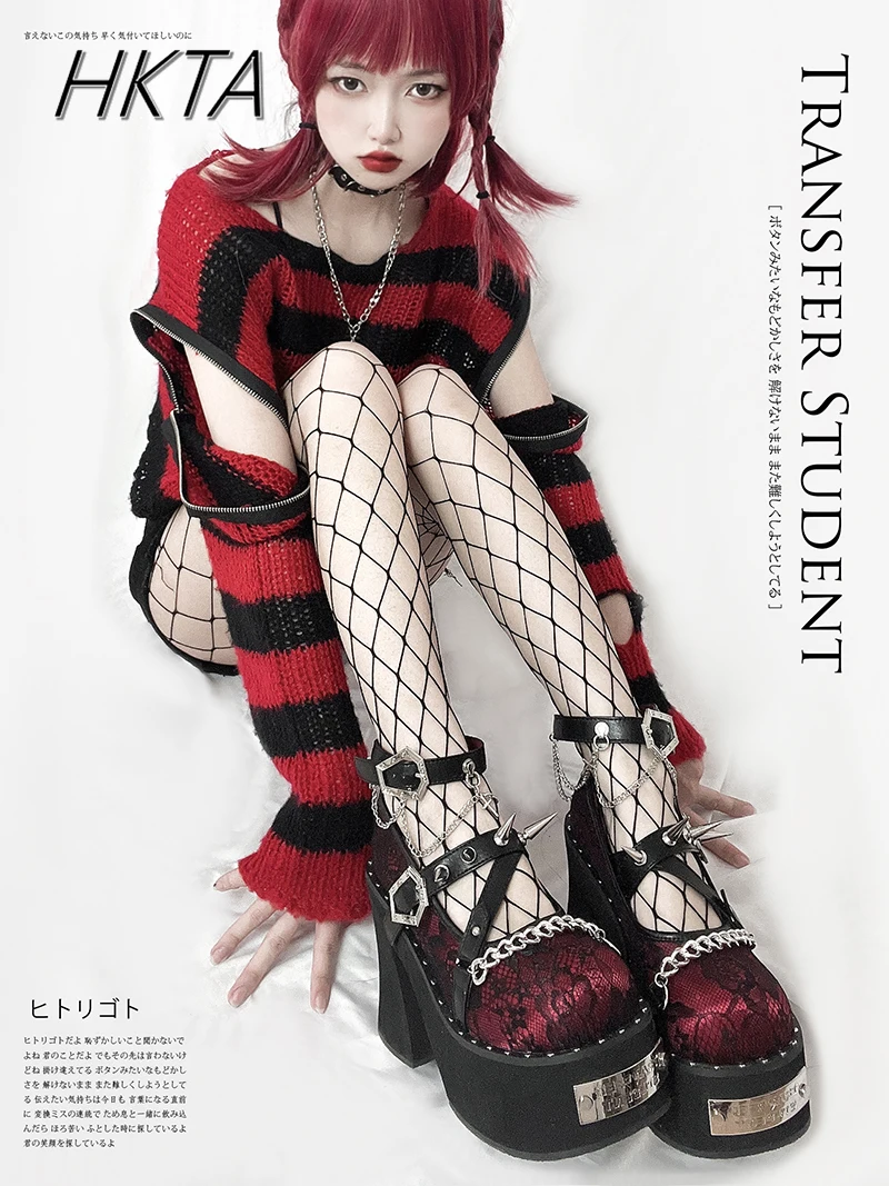 

Оригинальные туфли на платформе с круглой головкой и толстой подошвой в стиле панк, женские кожаные туфли-лодочки на высоком каблуке с заклепками Y2K для девочек