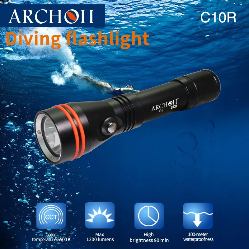 Direct charging 6500K diving flashlight 1200lm lamp 18650 battery dive torch Underwater 100m