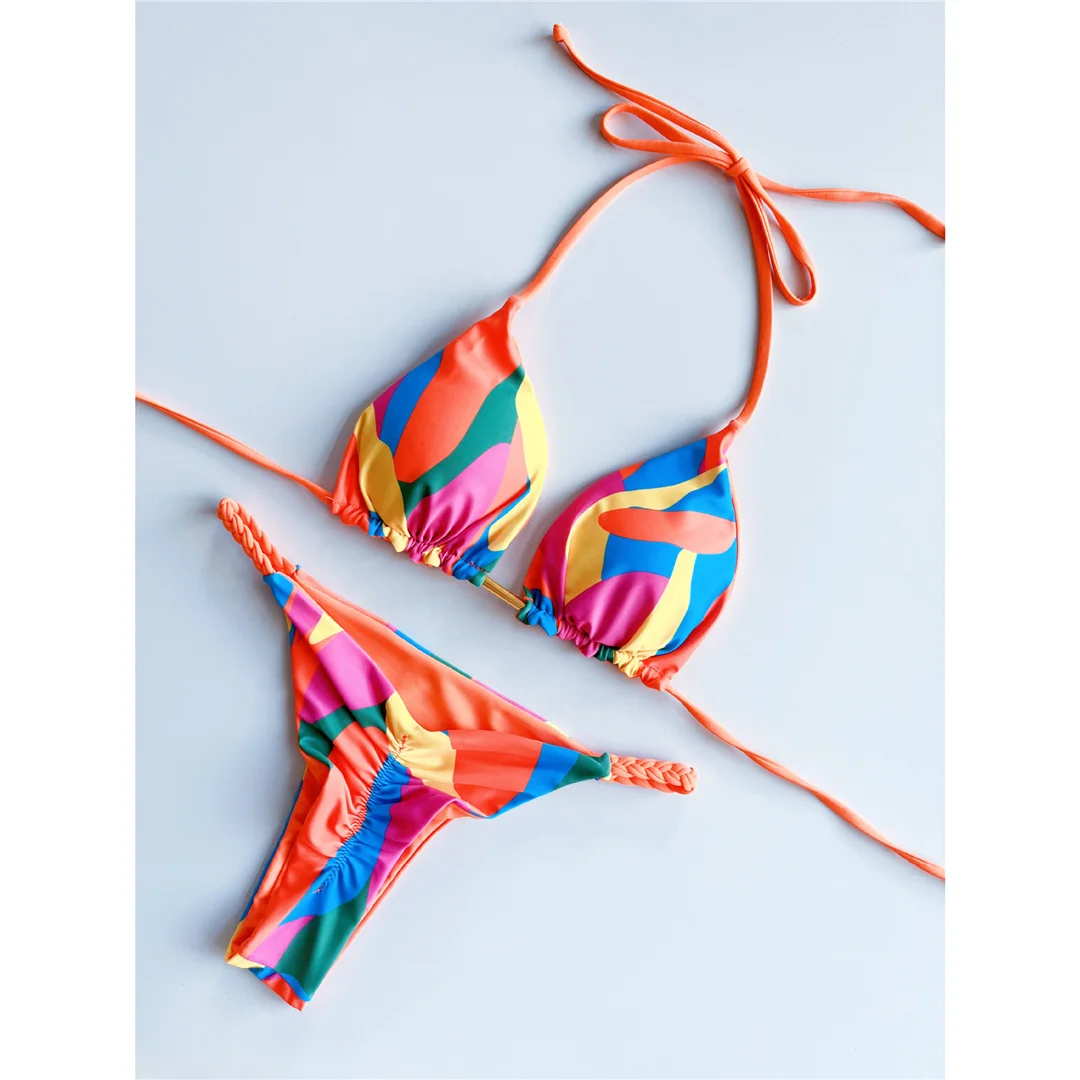 Leopardmuster-Bikini mit Neckholder und Scrunch-Effekt am Po, Damen-Badebekleidung, zweiteiliger Bikini-Set, Badeanzug, Badebekleidung, Schwimmbekleidung V4444SW – Detail 21