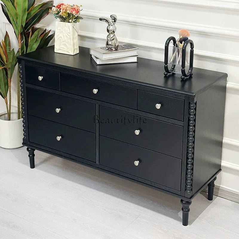 

3French Retro Solid Wood Seven-Drawer Cabinet for Bedroom and Living Room Wall-Mounted Storage Drawer Cabinet