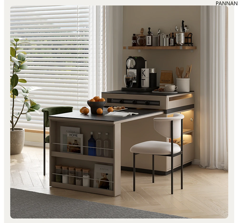 

Italian minimalist island dining table integrated retractable rock slab dining table restaurant Nakajima