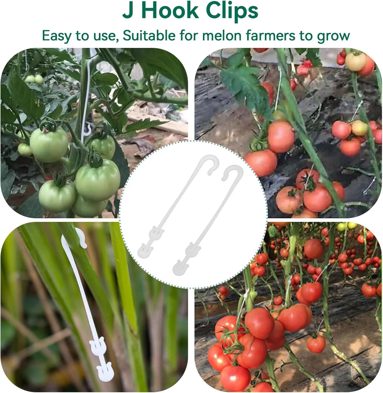 100 Pcs Tomato Support J-Hook Plastic Plant Clips Adjustable Tomato Trellis Clips to Support Branches and Hold Big Heavy Tomato