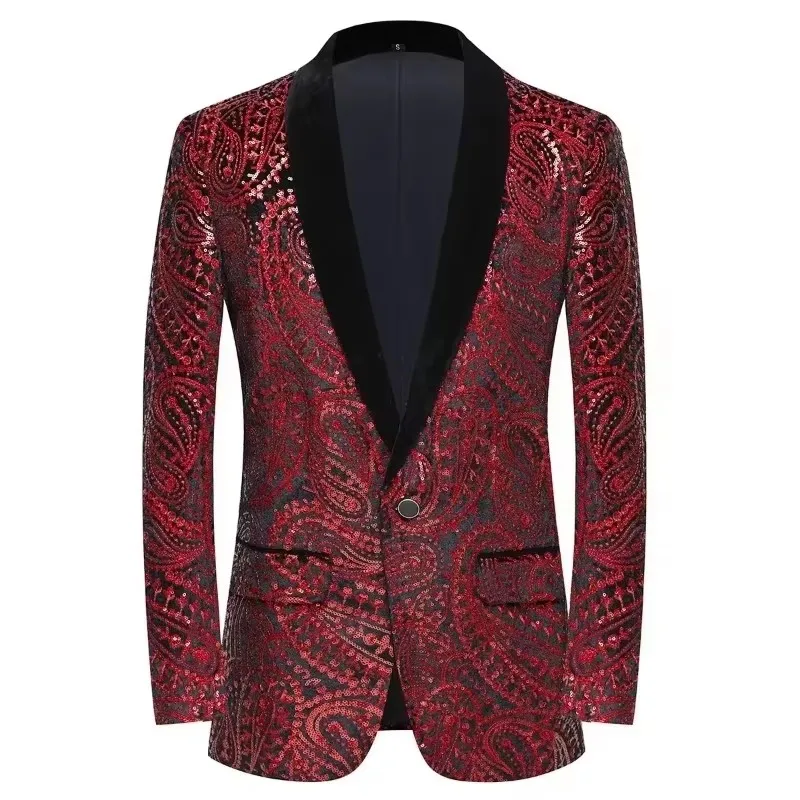 Jacket Men Blazer Luxury Wedding Shiny Sequin Velvet Banquet Suit Evening Party Banquet Tuxedo Coat Host Stage Costume