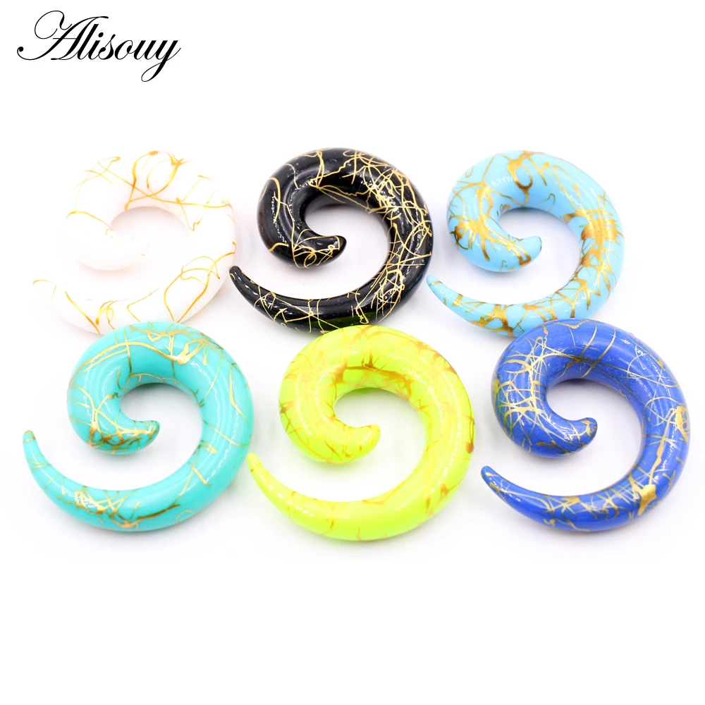 Alisouy 2PCS 1.6mm-20mm Line Wave Dots Acrylic Spiral Ear Gauges Tunnels Plugs Stretcher Expander Earrings Piercing Body Jewelry