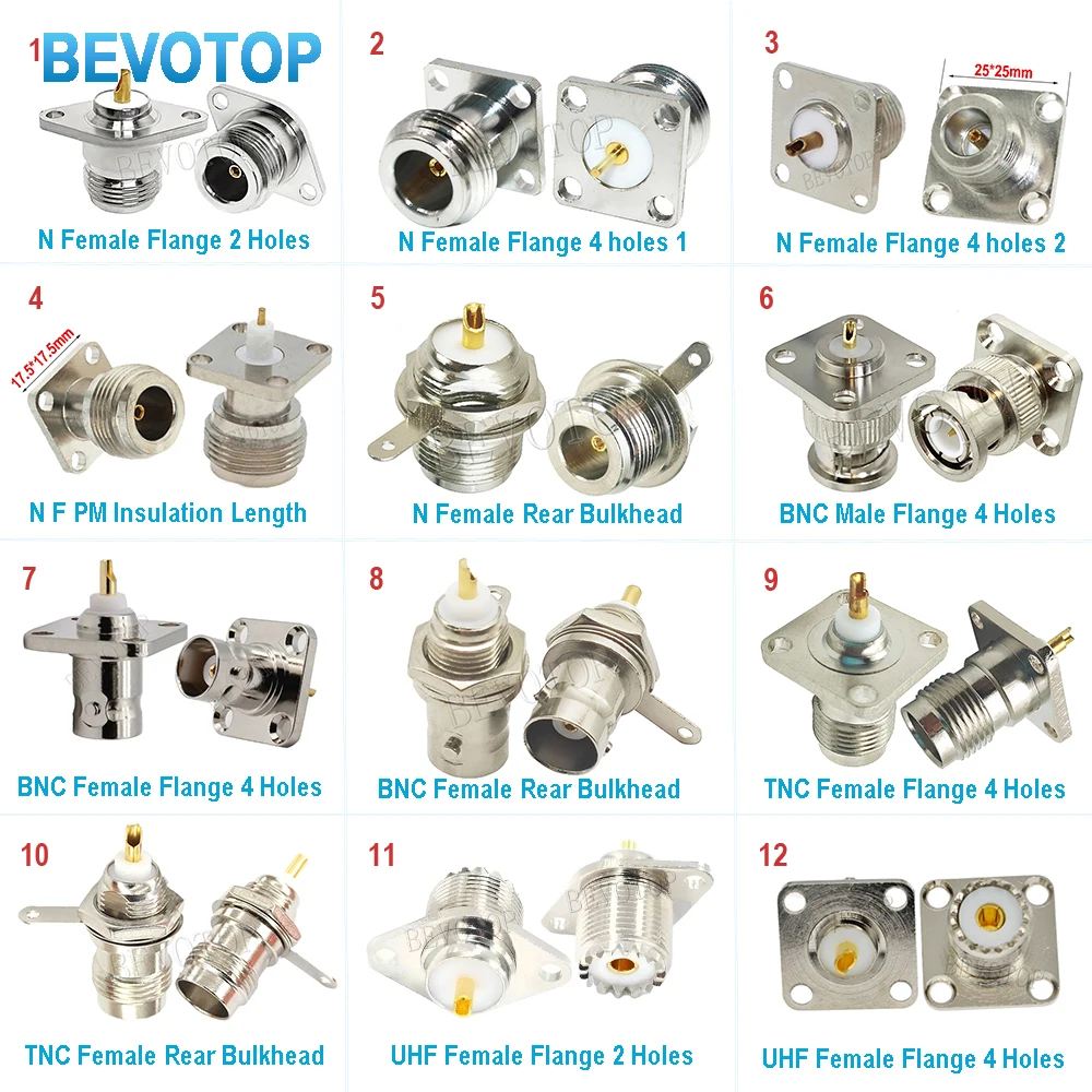 1PCS L16 N/Q9 BNC/TNC/UHF Flange Connector Male Plug/Female Jack 4-Holes Flange Panel Chassis Mount Coaxial Solder Nickel Plated