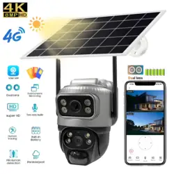 Câmera solar externa 4g, 8mp, 4k, lente dupla, hd, visão noturna, proteção de segurança, bateria embutida, câmera de vigilância ptz v380 cctv