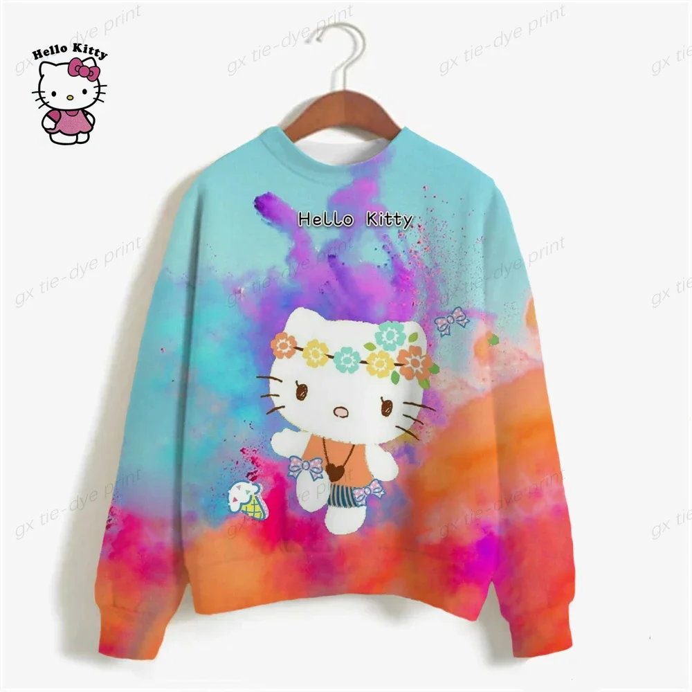 2023 Autumn Lady Pullovers Casual HELLO KITTY Print Sweatshirt Women Fashion Cartoon Long Sleeve Loose Hoodies Y2k Streetwear