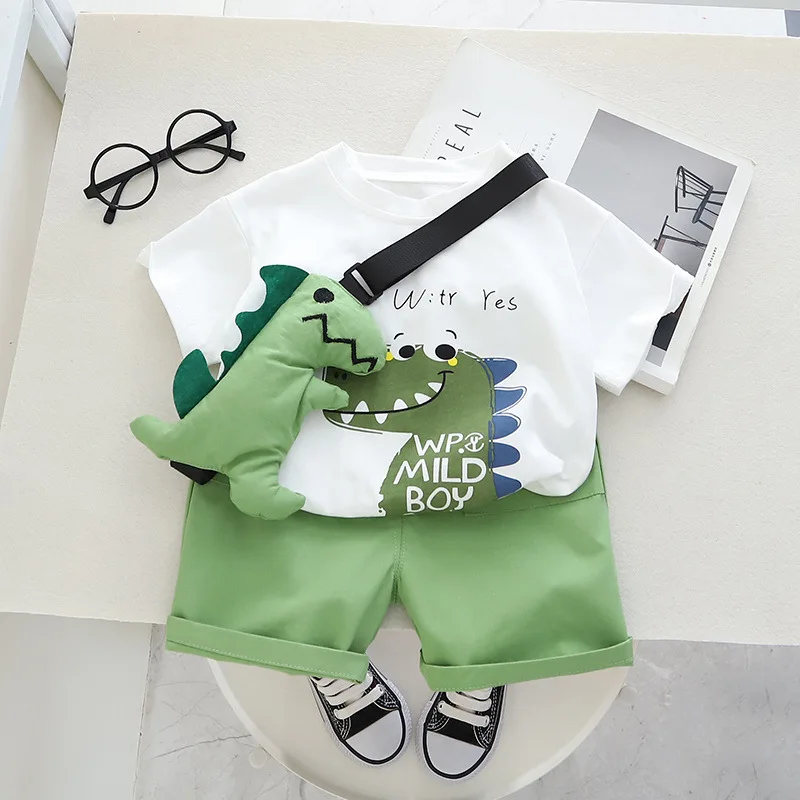 0-5 Years Children Summer Casual Baby Boys Toddler Big Dinosaure Short Sleeve Tops Short 2Pcs/set Cotton Kids Outfits Clothing