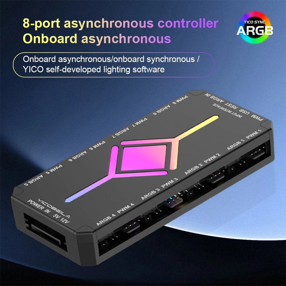 5V 3PIN ARGB 4PIN PWM HUB Computer Case Lighting Synchronous Bottom SATA Power Supply ARGB/PWM Hub Controller for PC Case Fan