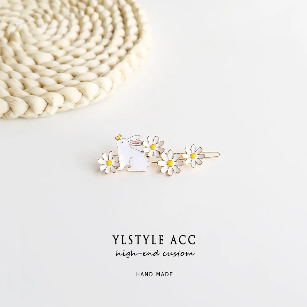 Hair Clip Handmade Resin Cute Rabbit Daisy Ethereal Lightweight Durable for Girls Daily Party Gift