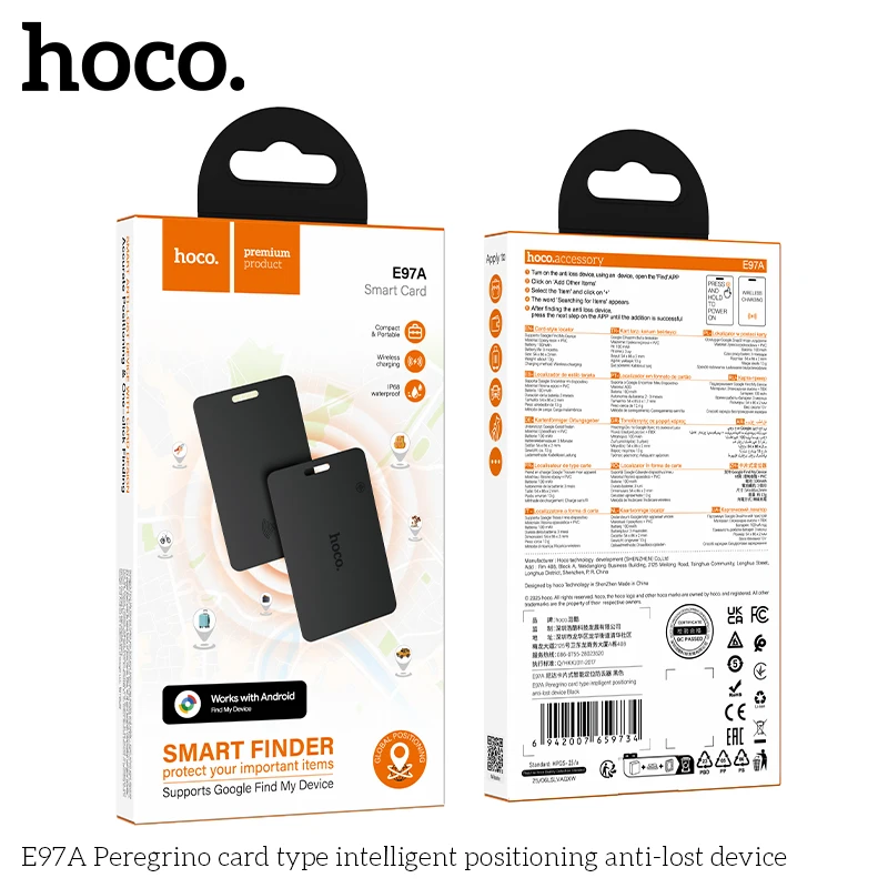 HOCO E97A Mini Finder Tracker Tag per schede per telefono cellulare Android Google Trova il mio localizzatore Dispositivo anti-smarrimento intelligente di ricarica wireless
