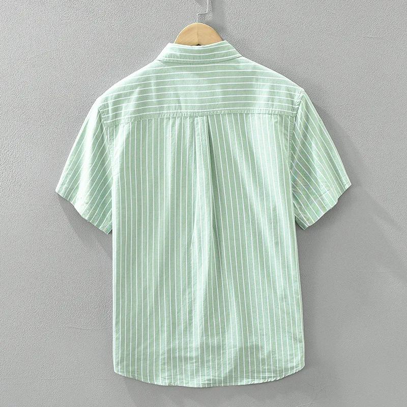Spring Summer New Fresh Striped 100% Cotton Short Sleeve Shirts Men Clothing Casual Thin Comfortable Streetwear CM8019