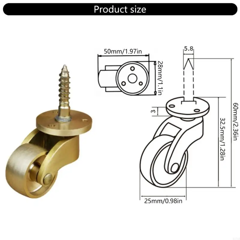 2PCS CASTERS CASTERS Bánh xe 360 độ vòng xén đồ nội thất yên tĩnh cho sàn & thảm phòng thủ M4YD