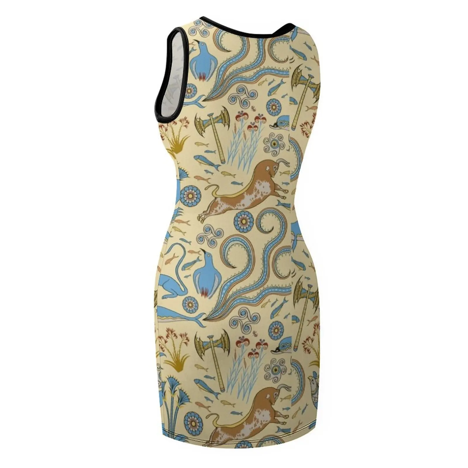 ชุดเดรสลายโมทีฟแบบมิโนแอน ชุดเดรสแขนกุดสำหรับงานพรอม ชุดเดรสวันเกิด ชุดเดรสฤดูร้อนสำหรับผู้หญิง ชุดเดรสสำหรับผู้หญิง 2025