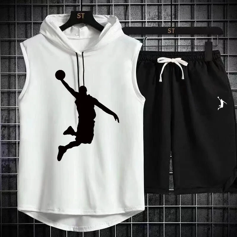 

New Summer Mens Muscle Hoodie Vest Sleeveless Bodybuilding Gym Workout Fitness Shirt High Quality Vest Hip Hop Sweatshirt suit