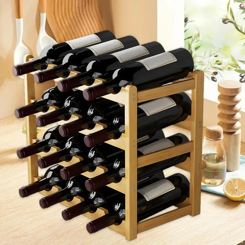 Wine Racks Countertop 20-Bottle Rustic Bottle Holder For Cabinet 4 Tier Wine Shelf Stand Stackable Bar Bottle Display Shelf Wine