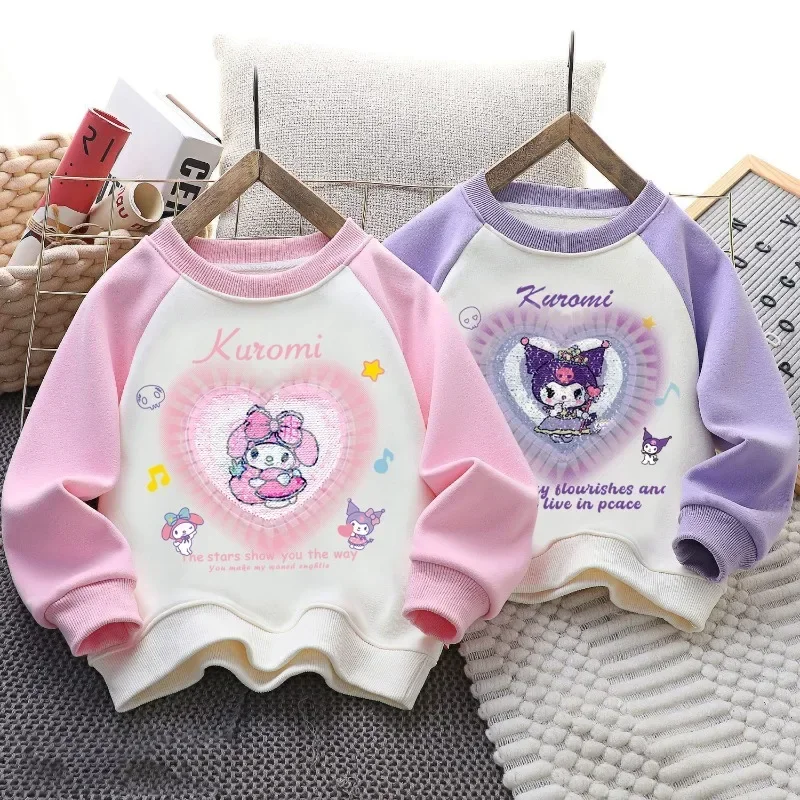 

Autumn Winter Kawaii MINISO Ins Fashion Cinnamoroll Kuromi Long Sleeve Hoodie Cute Cartoon Round Neck Shirt Clothing Gifts Toys