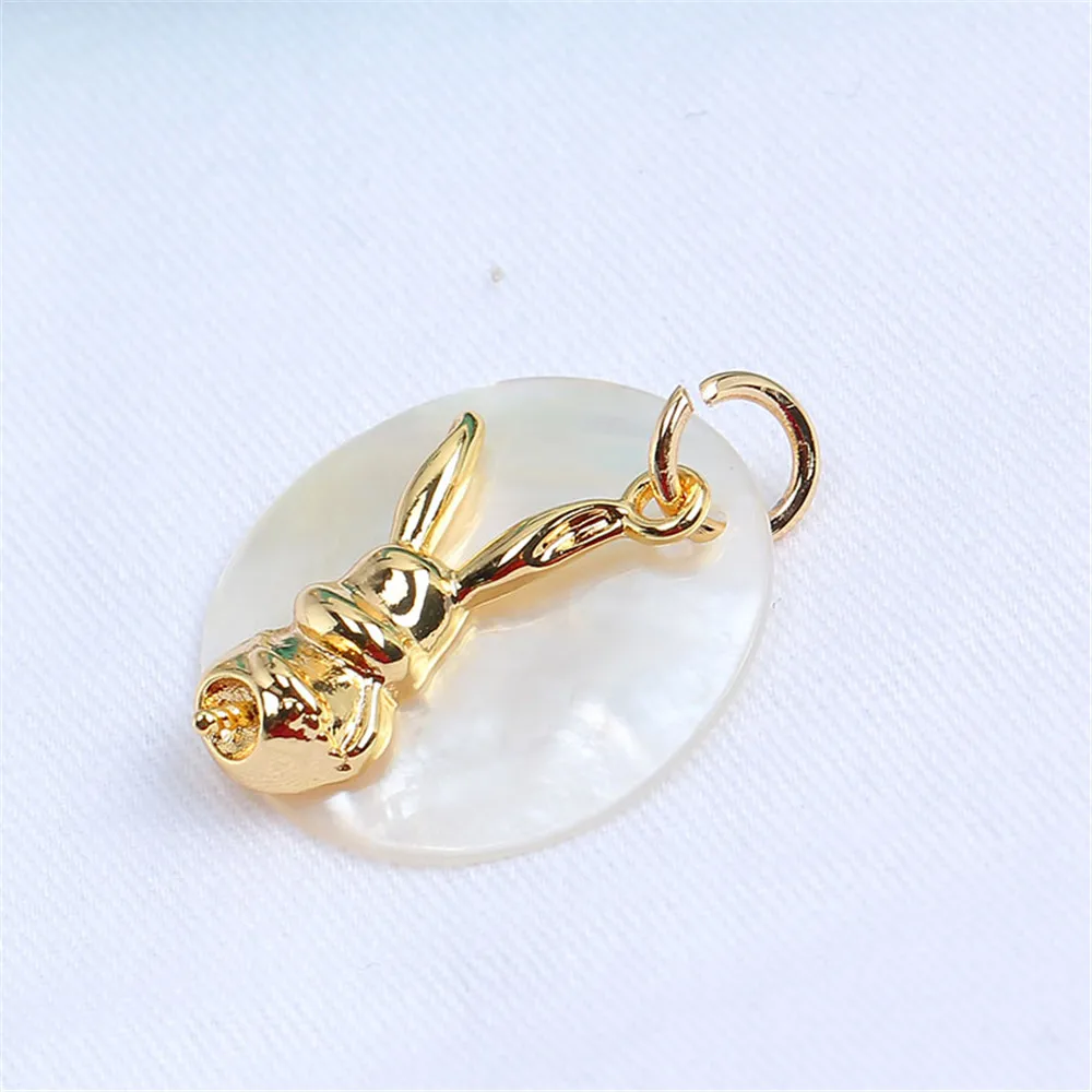 Domestic 14k Gold Plating Real Gold Good Color Preservation Rabbit Shell Pearl Pendant DIY Accessories Empty Support Women