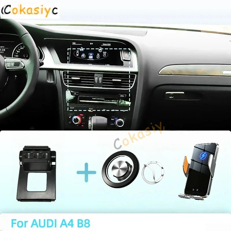 Feito sob medida para AUDI A4 B8 2009 2010 2011-2015 2016 Suporte de Telefone Magnético para Carro com Sensor Inteligente e Carregamento Sem Fio