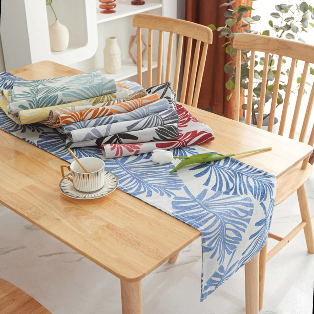 

Nordic Style Table Runner Double-sided Palm Leaf Flower-shaped Decorative Dining Table Cover Home Coffee Tablecloth Place Mat