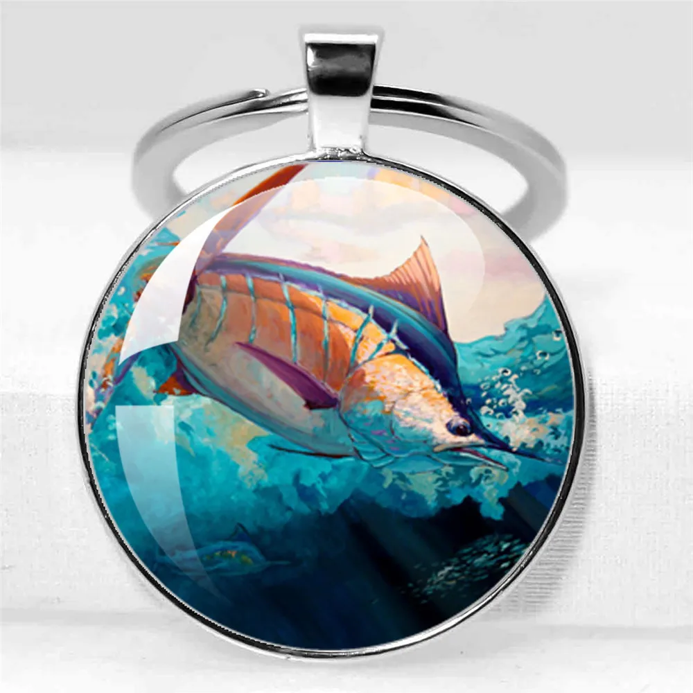 Fishing Master Keychain Fish Hook Keychain Glass Dome Keychain Fisherman I Love Fishing Fish Pendant Gift