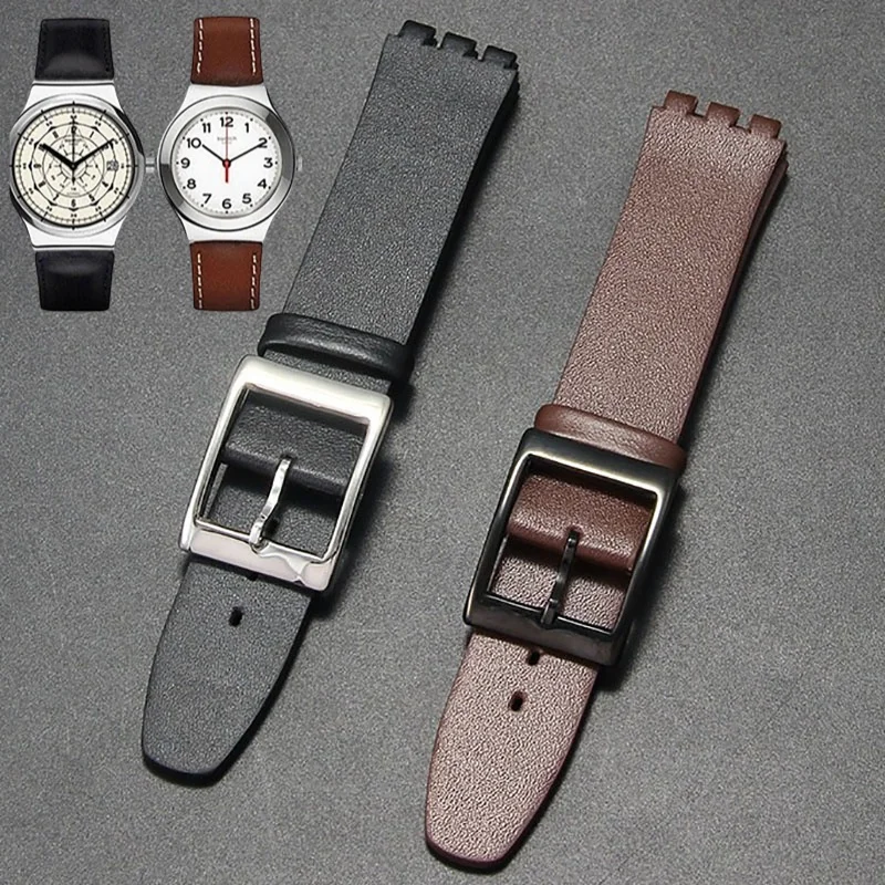 Pulseira de couro de 17mm para relógio swatch, pulseira ultrafina de couro bovino para homens e mulheres, pulseira macia e confortável
