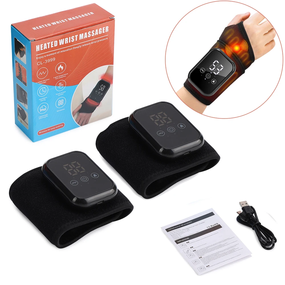 

2 шт., электрический массажер для запястья с подогревом, вибрационный массажер для рук, горячий компресс, защита для запястья, туннель для запястья, поддерживающая скобка