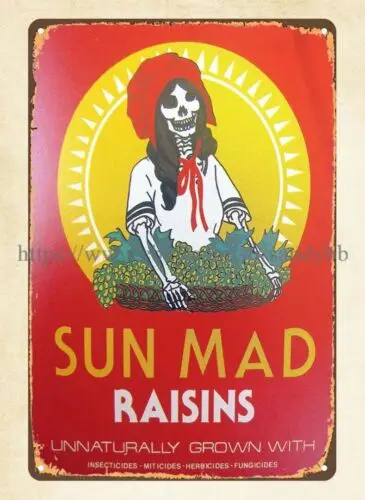 beautiful office designs Ester Herna′ndez, Sun Mad Raisins 1982 metal tin sign