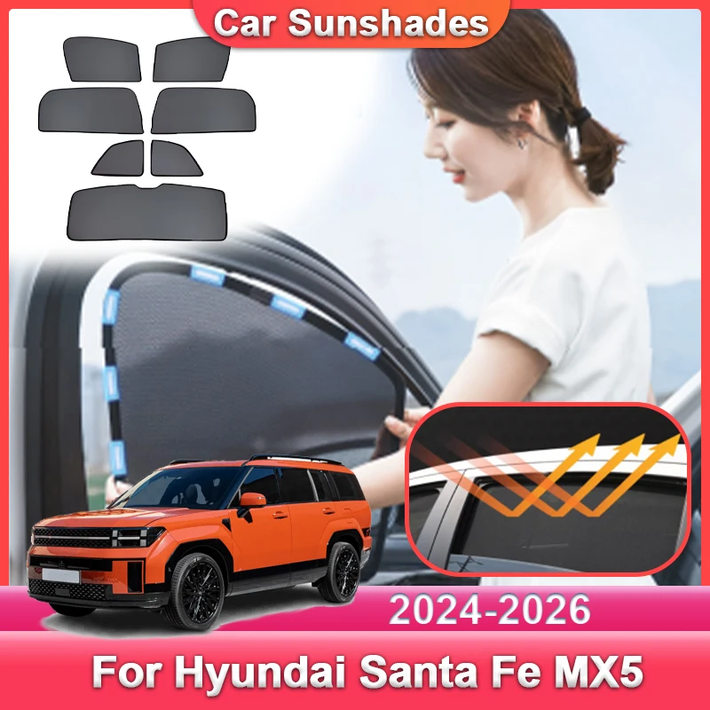 

Car Window Mesh Visor For Hyundai Santa Fe MX5 Accessories 2024 2025 2026 MK5 Light blocking Curtains Windshield Side Sunshade