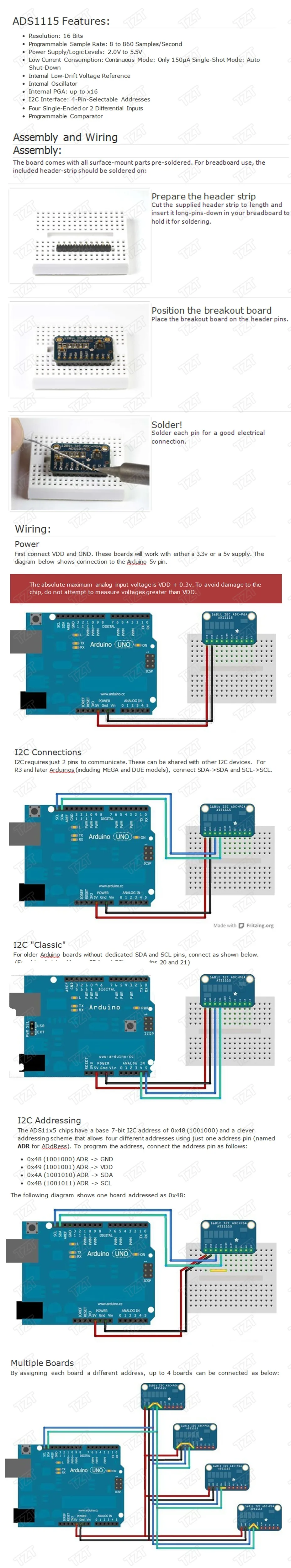 1/5PCS ADS1115 TZT 16 Bit I2C Modul Präzision ADC 4 Kanal Entwicklung Board Pro Gain Verstärker 2,0 V bis 5,5 V für Arduino – Detail 1