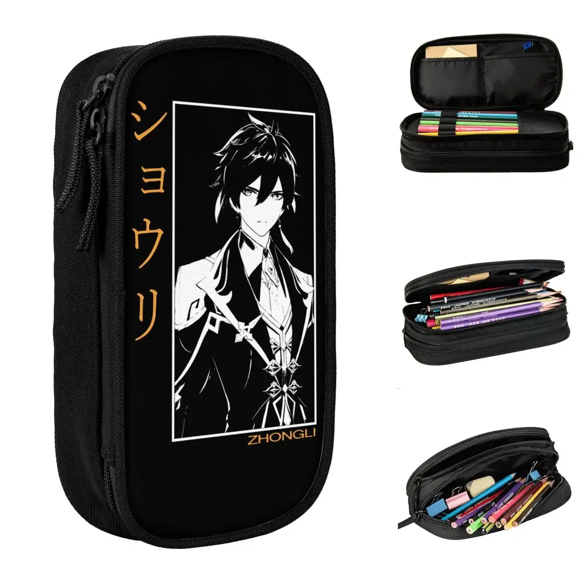 

Zhongli Genshin Impact Anime Game Pencil Cases Pen Holder Bags Kids Large Storage Students School Zipper Pencilcases