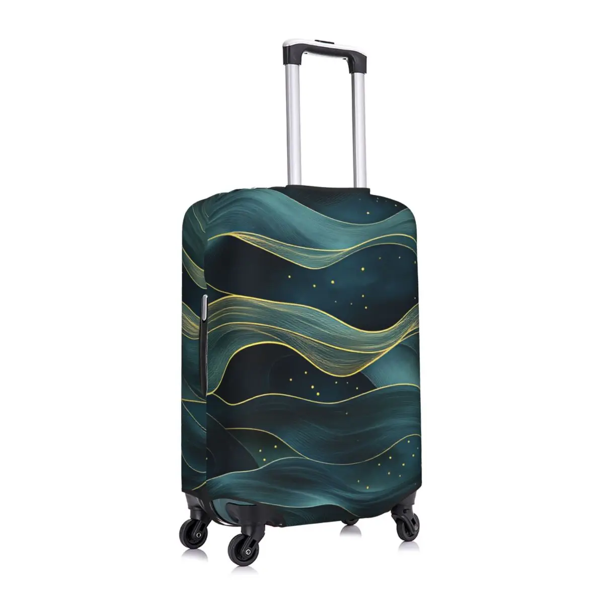 Custom Nautical Teal & Gold Wave Seamless Pattern Luggage Cover Protector Fashion Travel Suitcase Covers for 18-32 Inch