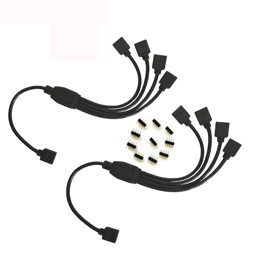4 Pins RGB LED Tape Connector 1 to 1 2 3 4 5 Plug Power Splitter Cable 4pin Needle Female Connector Wire for RGB Led Strip Light